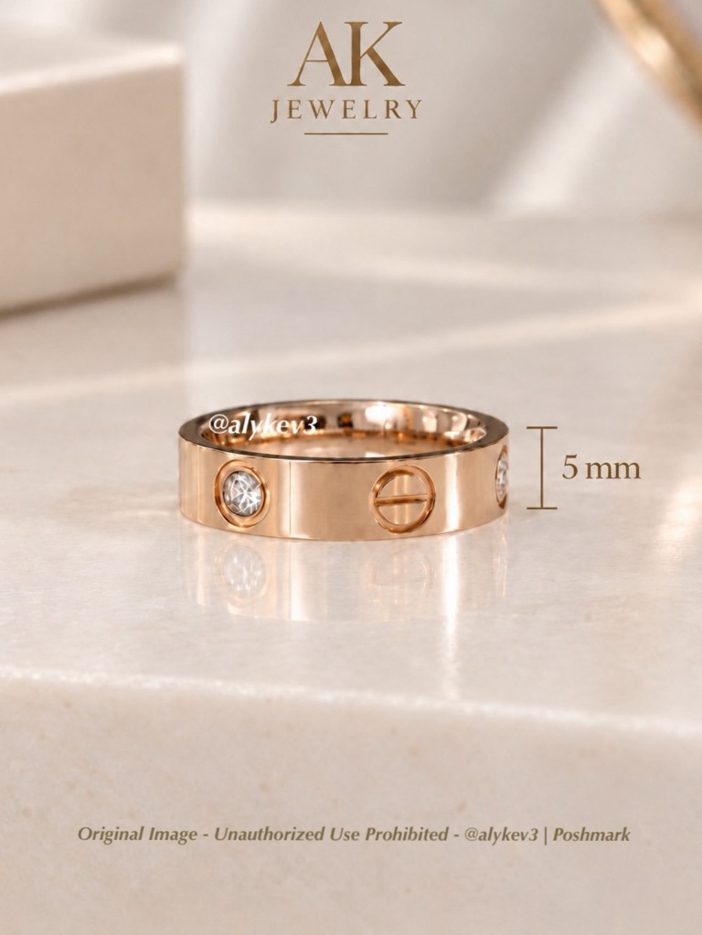 💎LUXURY 5mm Wide 18k Rose Gold Titanium Ring, w/ Screw Drive Detail |AK Jewelry™